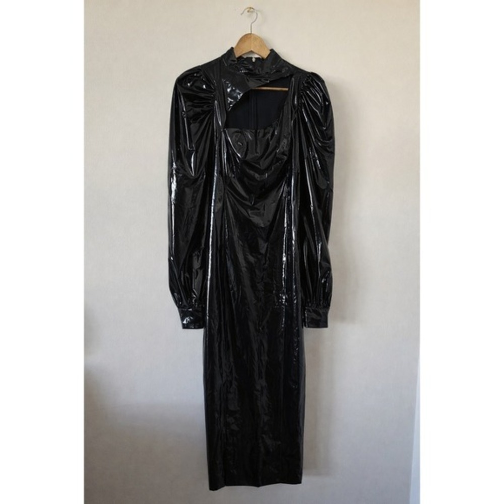 Birger Christensen Kimora Dress Black Patent Look Cutout Midi Dress Size S - Picture 6 of 13